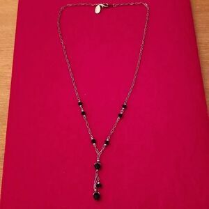 Robert Rose Signed Silver Tone and Black Beaded Lariat Necklace
